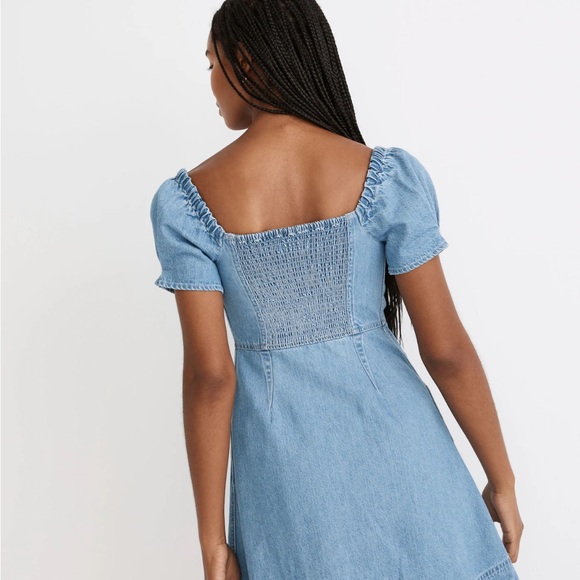 Madewell Denim Mini Puff Sleeve Dress, Size 8 - Picture 2 of 7